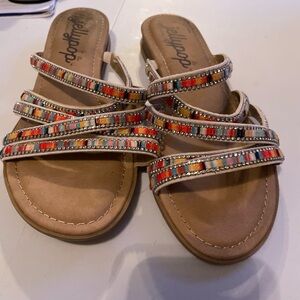Jellypop Multicolor Beaded Tan Slide Sandals